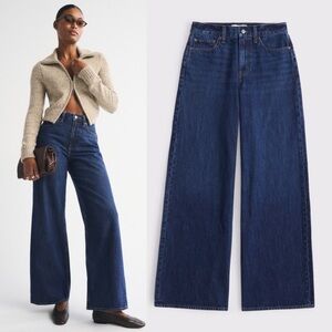 ABERCROMBIE Curve Love High Rise Wide-Leg Dark Rinse Jeans Soft Women's 6 Long